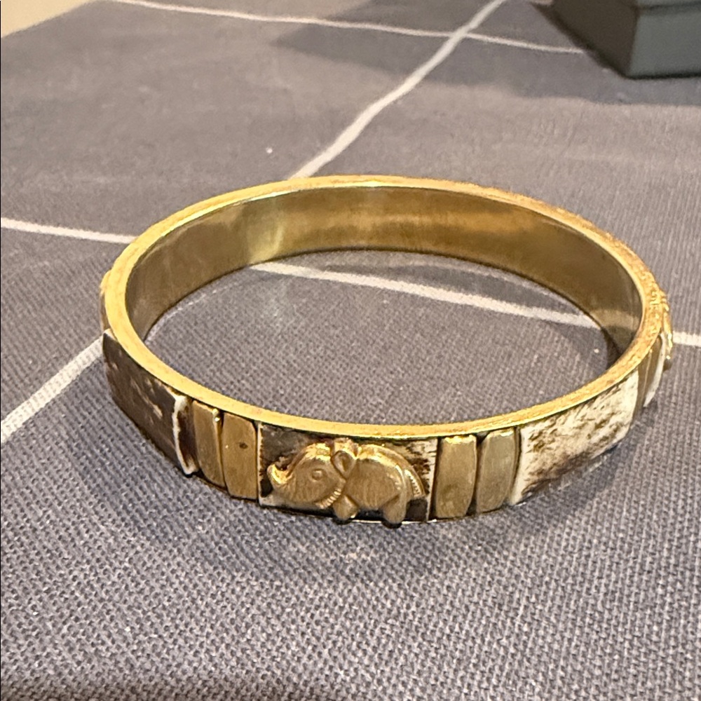 Vintage Brass with bone/Elephant Bangle Bracelet